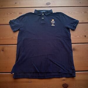 Polo Ralph Lauren Preppy Football Bear Medium Slim Fit Blue Men’s Polo Shirt